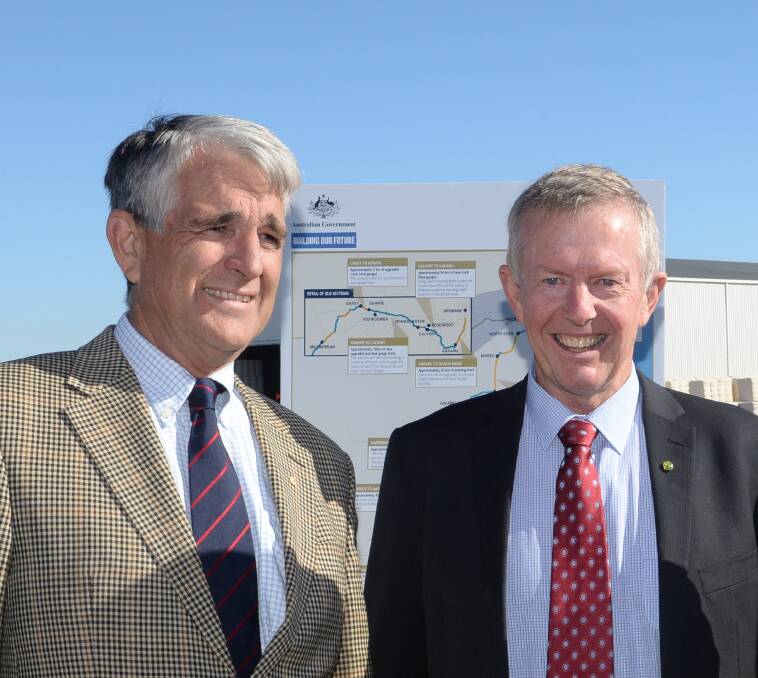 Inland Rail implementation group committee chairman John Anderson and Parkes MP Mark Coulton at the unveiling of the Inland Rail plan in May 2016.