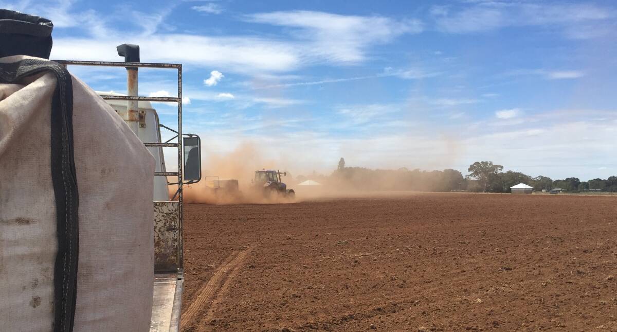 A paddock is sown on Friday at Spring Terrace. KLR Marketing's Grahame Rees reckons drier times can be used to advantage, picking over a herd or flock to refine genetics and maybe offloading some animals earlier than usual.