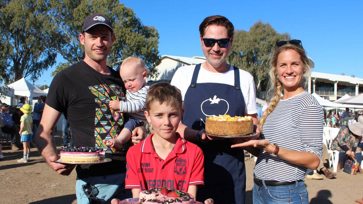 Warren and Hugh Conaty accepted the unbaked cheesecake prize, Charlie Baker (junior champion), David Pierce, Nosh, and Alex Tanfield (baked cheesecake).