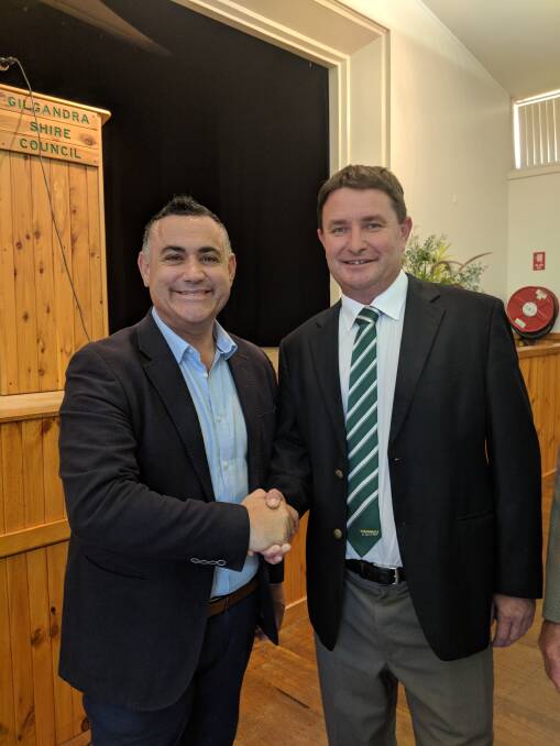 Deputy Premier and Nats NSW leader John Barilaro congratulates Andrew Schier on his preselection as candidate for the seat of Barwon.