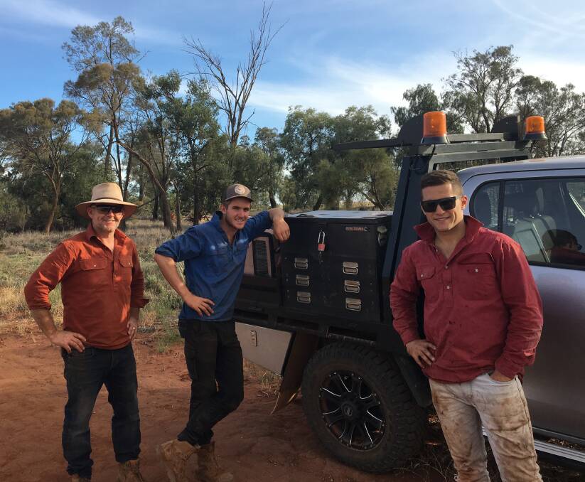 Sheldon Dalton with his 18-year-old son Kaleb and 26-year-old son Bellamy on "Tanderra" at the weekend. The Daltons are frustrated with government environmental legislation.