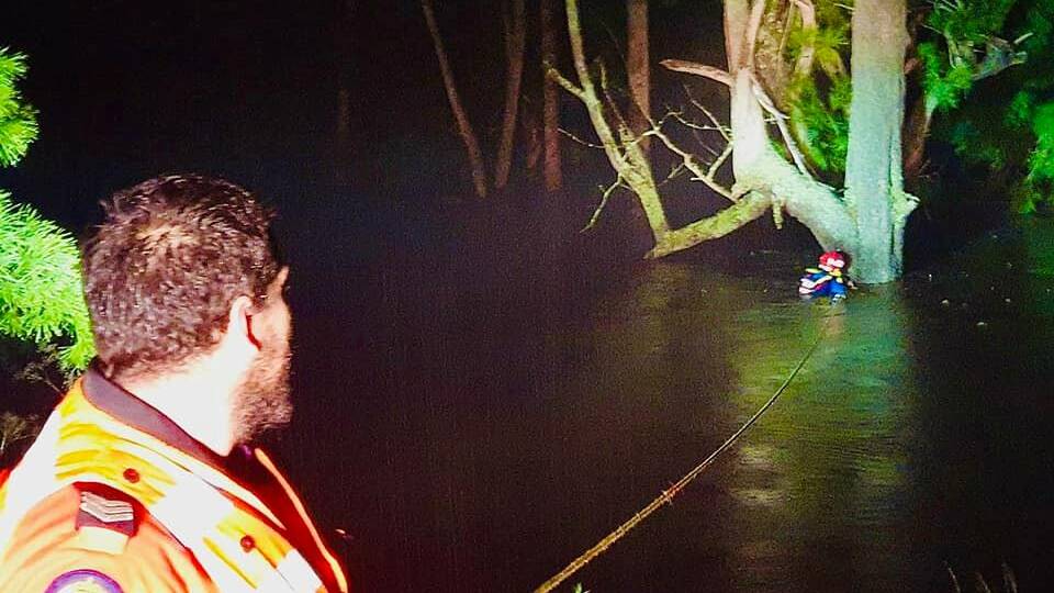 The man had reportedly been clinging to a tree overnight. Picture: NSW SES Bega Valley