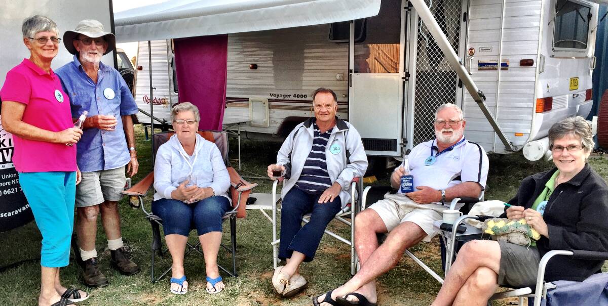 Meeting new and catching up with old friends are L-R Joell Beckett and David Beckett from Evans head, Hannah and Don Heagney from Armidale and Peter and Ros Chessell from Graften and fourth-time attendees. Photo - pennie scott.