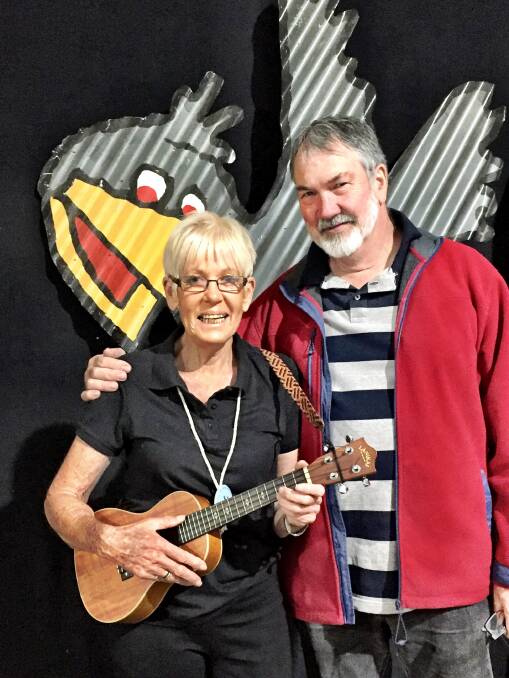 Preparing for the Talent Quest, Jacky Whitby from East Gosford received a few performance tips from Grant Luhrs, Wagga Wagga. Photo - pennie scott.