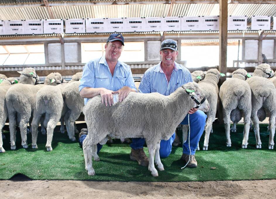 Patrick White, Alvaholme, Narromine and Justin Tombs, Harewood Dohnes, Armidale with the $1600 ram.
