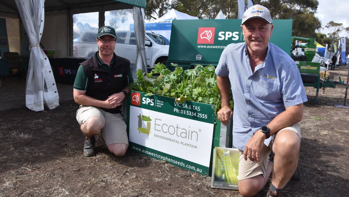 Shaun Mahony, Stephen Pasture Seeds and Alan Gowers, Vic Seeds at the Wimmera Machnery Field Days.