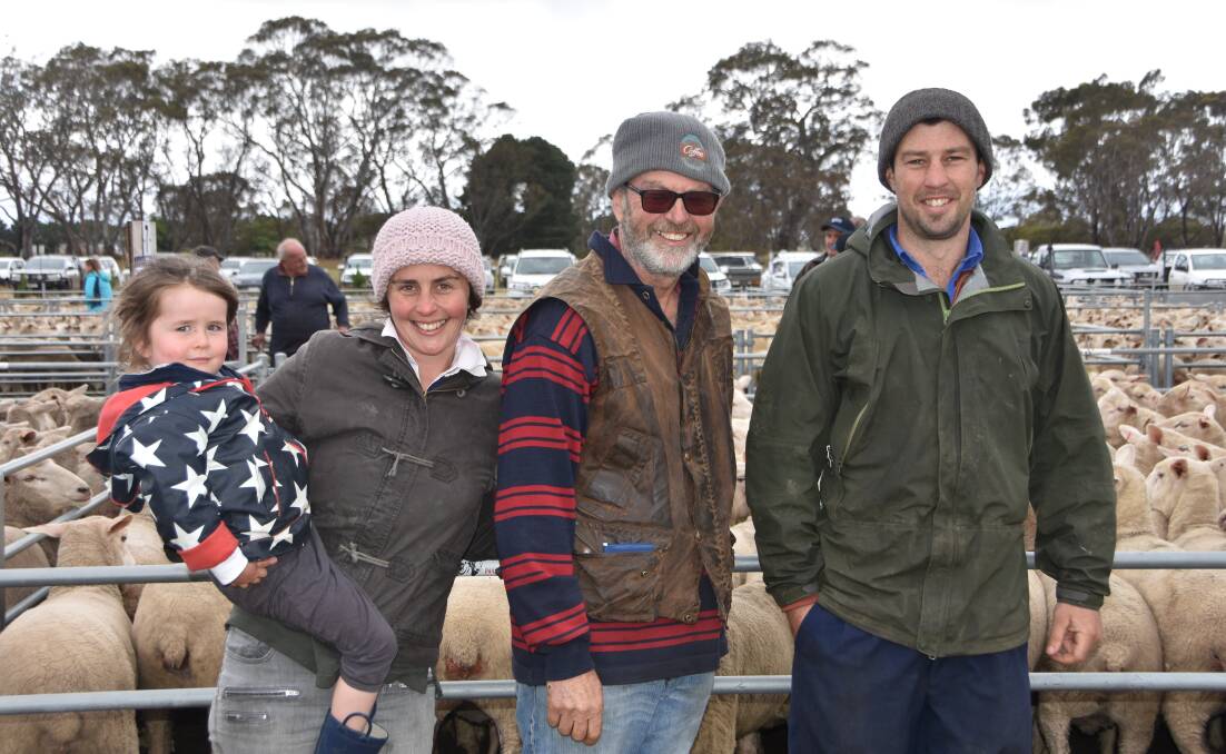 Esther Coxon, with mum Elise Kealy, together with Tony and Bernie Kealy, had a good day at last week's Edenhope sale. The Kealy family had ewes to $362 with another pen going for $310.