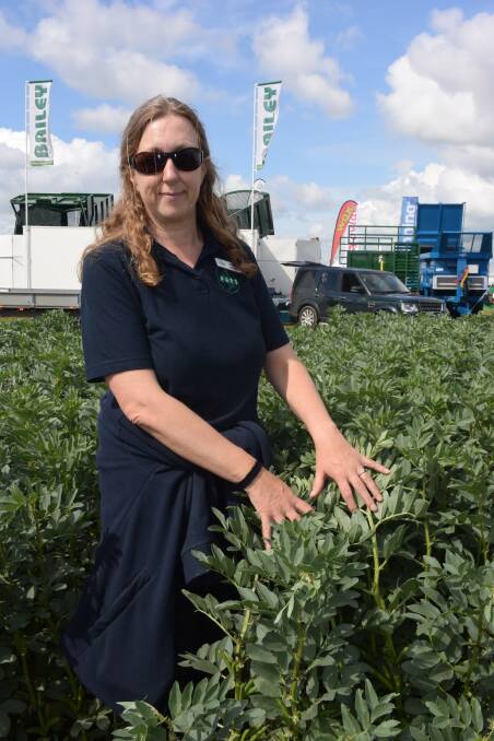 Sharna Johnson, PGRO, with a bean crop at the Cereals Event in Cambridgeshire earlier in the year.