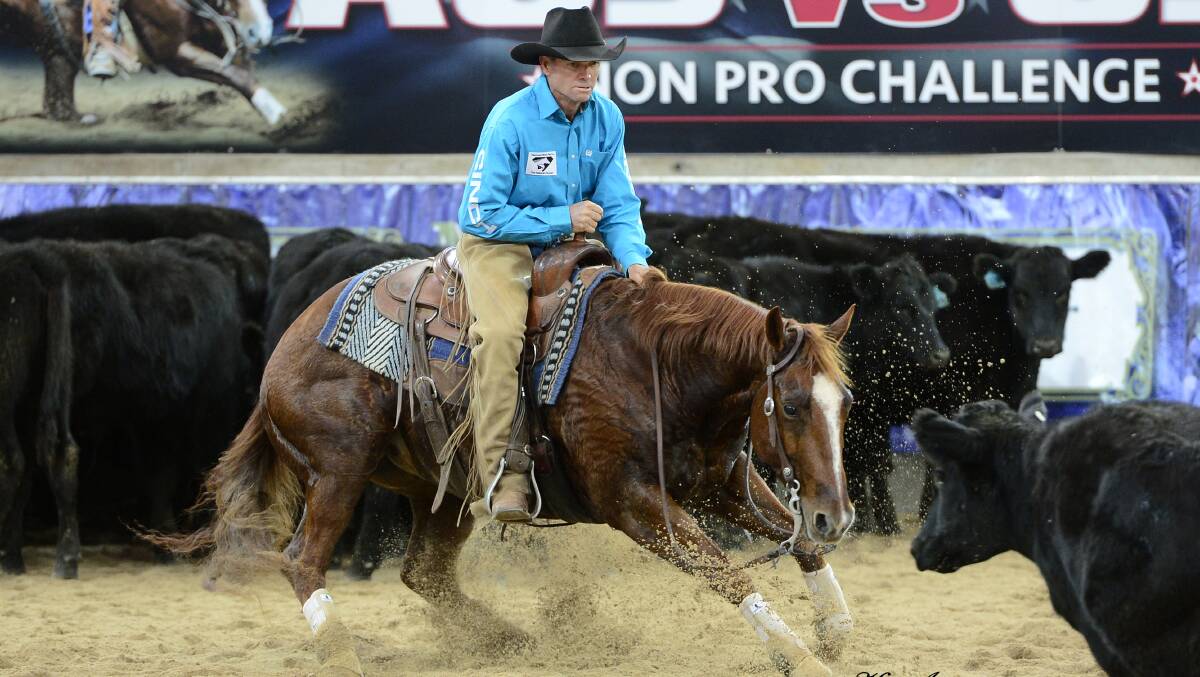 Mark Buttsworth, Kingaroy, Queensland, and Almora Peps Double Rey during the Mavericks Western Wear Open Classic Challenge first go round. Photo by Ken Anderson.