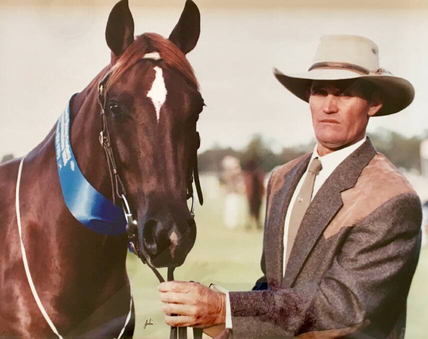 David Wilson holds the supreme led Stock Horse, Glen Lee Rivoli Mahogonay (owned then by his father Keith), at the 1998 National Australian Stock Horse Show, Condobolin. 