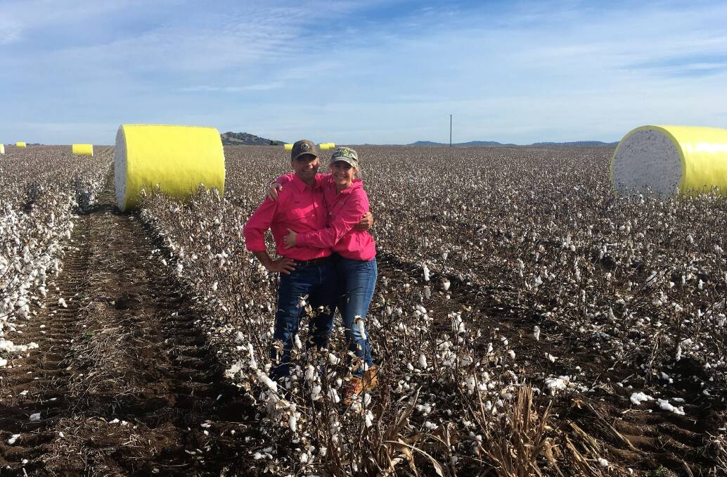 Ross Durham and partner Natasha Bryers, Nombi, in Mr Durham's first cotton crop in more than 20 years.