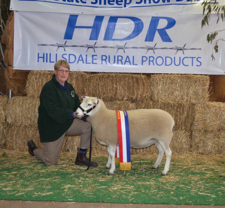 Loris Denyer, Reavesdale Wiltipoll stud, Murringo, and the stud's grand champion Wiltipoll ewe.