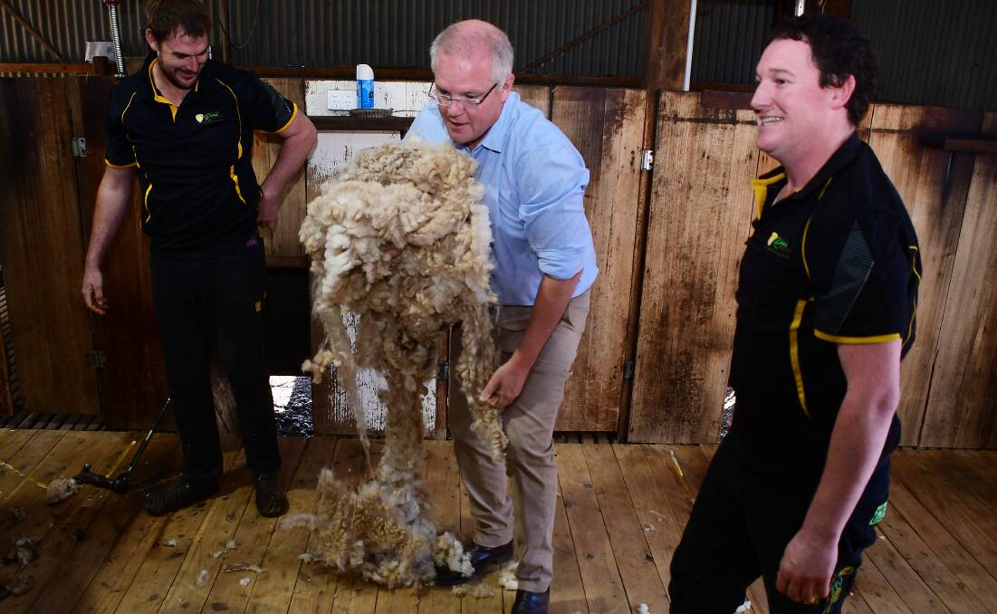 Prime Minister Scott Morrison in the lead-up to the election at a woolshed near Dubbo.