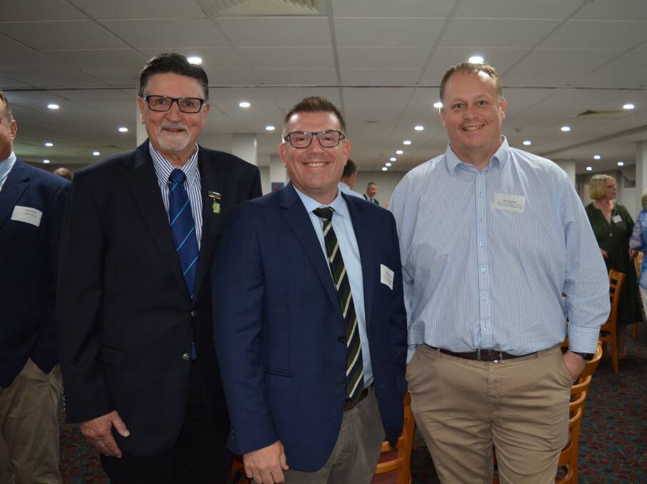 AgShows NSW president Peter Gooch, NSW Minister for Agriculture Dugald Saunders and Mr Saunder's adviser, Ben Walker, Dubbo.