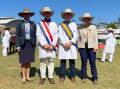 RAS councillor Ellen Downes, Canowindra, with the champion RAS of NSW Youth Show young judge, Jacob Merrick, Singleton, reserve Angus Johnson, Dubbo, and judge, Hannah Powe, Cargo.