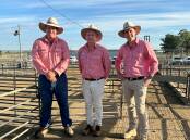 Elders livestock manager, Rod Evans, Griffith, Mark Flagg, Barellan, and state operations manager Victoria/Riverina, Sam Whiting. Photo by Elders.