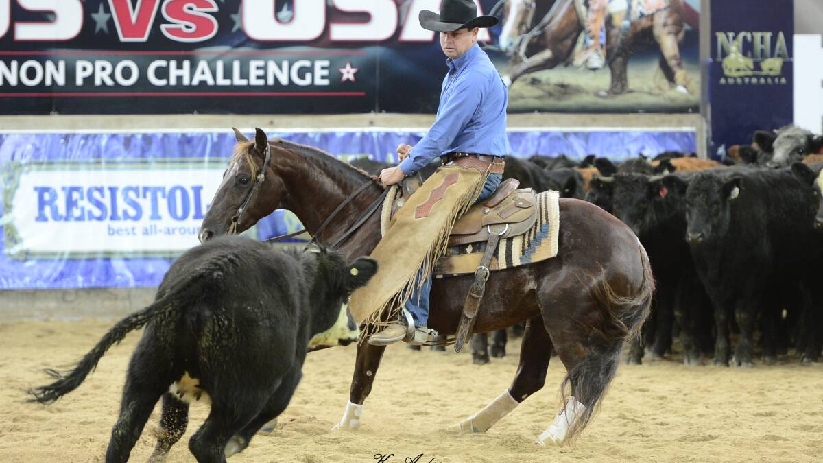 First place in Longyard Limited Open Futurity Final Steve Byrne, Dungowan, and Desires Little Lioness. Photo by Ken Anderson.