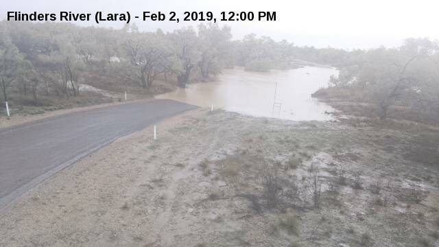 A monitoring camera captured this vision of the Flinders River at Lara in the McKinlay shire at noon on Saturday. Images by www.usee.com
