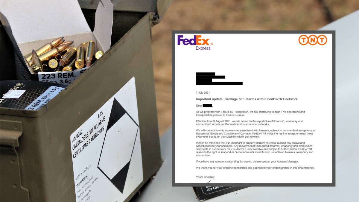 Firearms dealers around Australia were advised by letter of Fed/Ex TNT's decision.