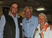 Regenerative agriculture pioneer Charlie Massy OAM, centre, with Philip and Adele Hughes at the information day in Dulacca. Picture: Sally Gall