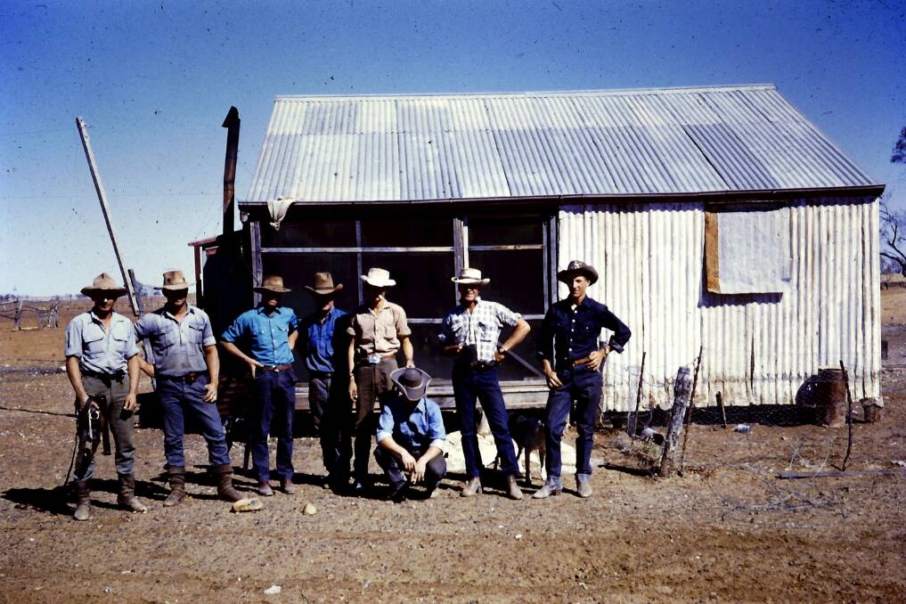 The mustering team posing for a picture at Waltho shed, an outstation of Warbreccan.