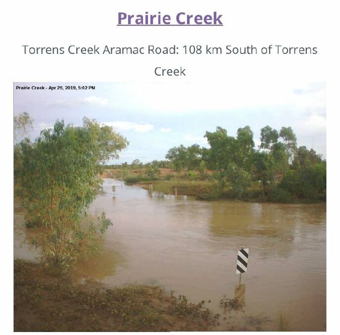 A still photograph from the Flinders Shire Council camera positioned at the Prairie Creek crossing, taken on April 29.
