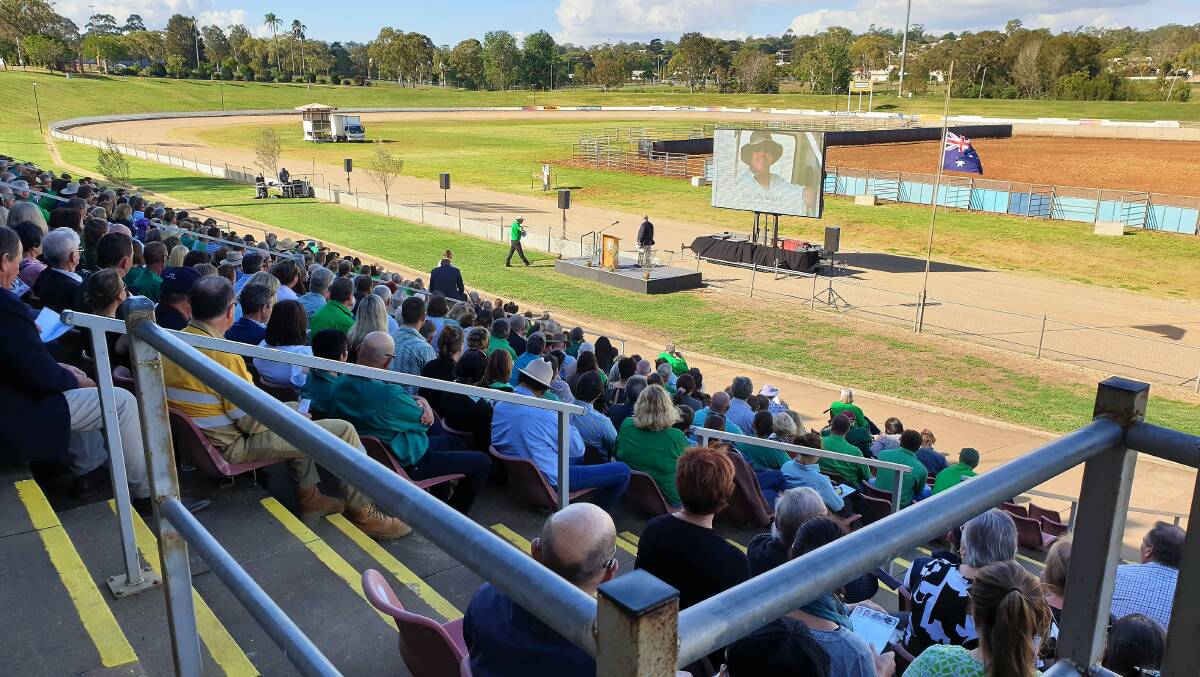 Respect: A crowd of a thousand or more, many of them wearing green shirts, gathered at the Toowoomba Showgrounds to pay tribute to Scott Sargood.