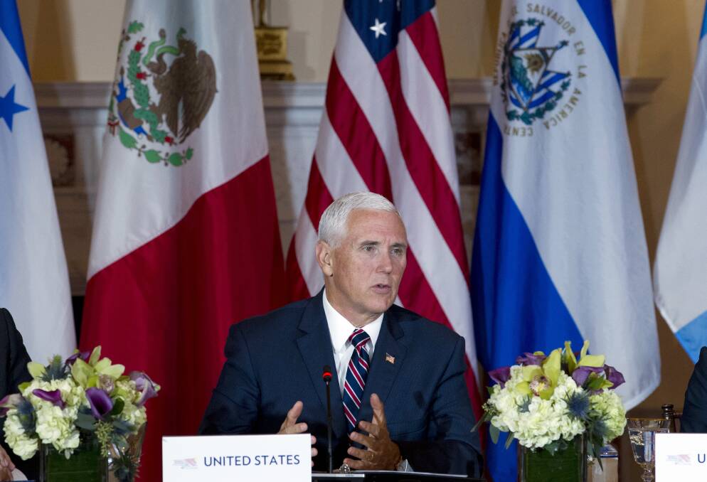Vice President Mike Pence speaks during the second Conference for Prosperity and Security in Central America meeting at State Department. Photo AP.