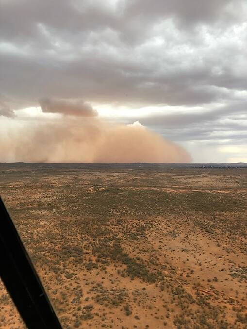A dust storm that blew in on February 7 near Ivanhoe. Photo by Stock and Station Aviation.