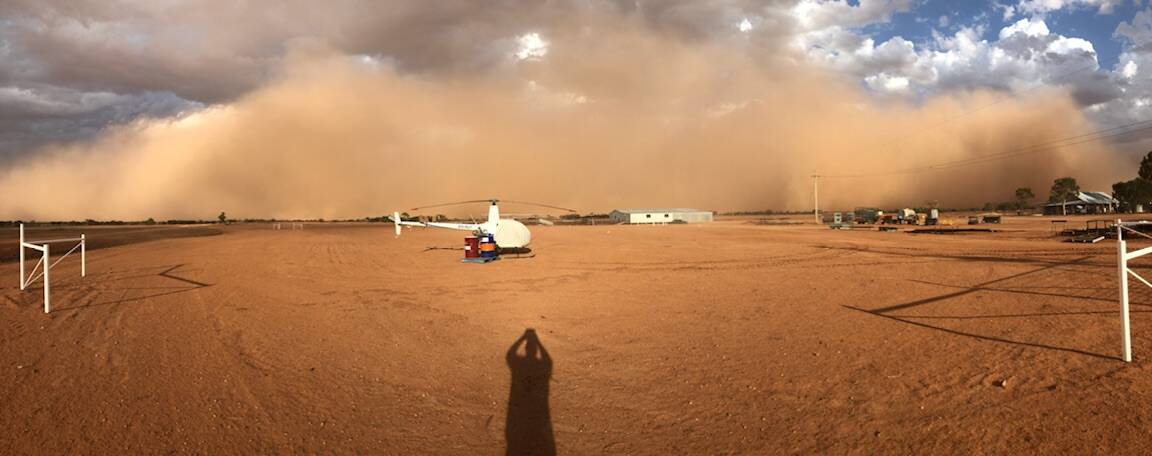 At dust storm that blew in on February 7. Photo by Stock and Station Aviation.