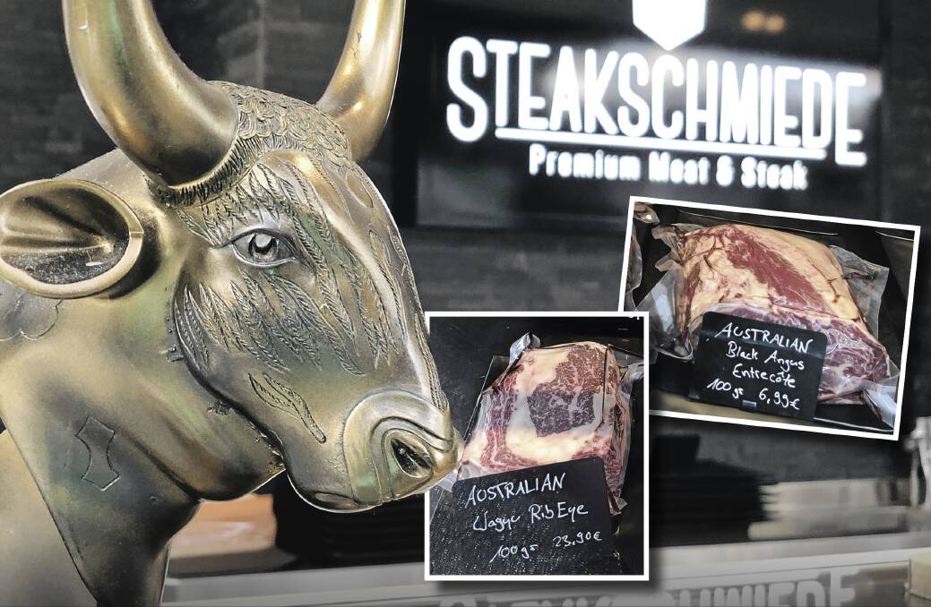 HOME-GROWN: Australian beef is popular at the butcher in the Carlsplatz Market, the oldest marketplace in Dusseldorf Germany. Photos by Samantha Townsend.