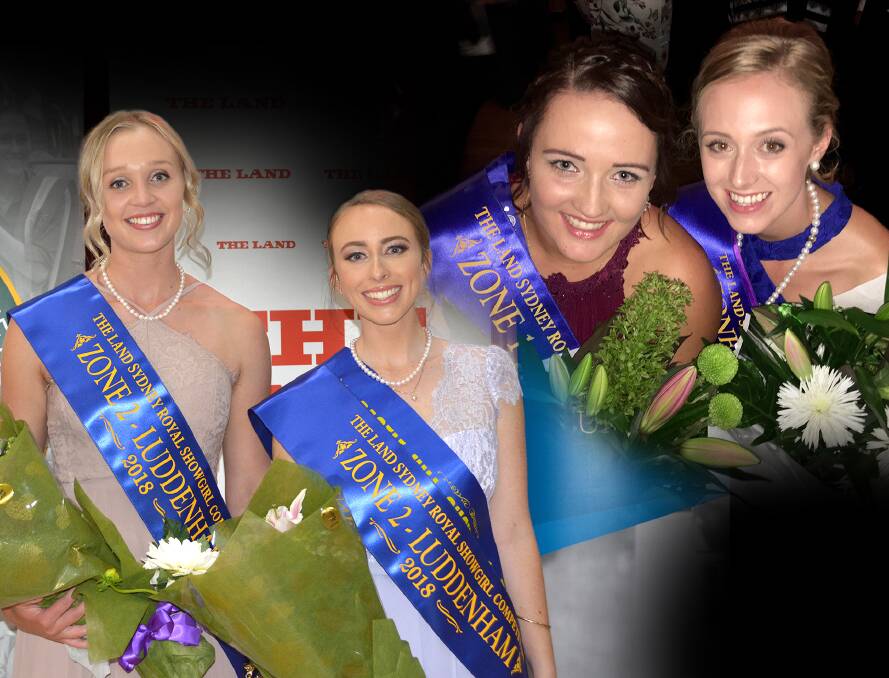 The Land Sydney Royal Showgirl Competition Zone 2 finalists Sammy Spark (Nowra) and Lainie Anderson (Castle Hill); Zone 1 finalists Kaela McRae (Casino) and Nikki Gibbs (Wauchope).