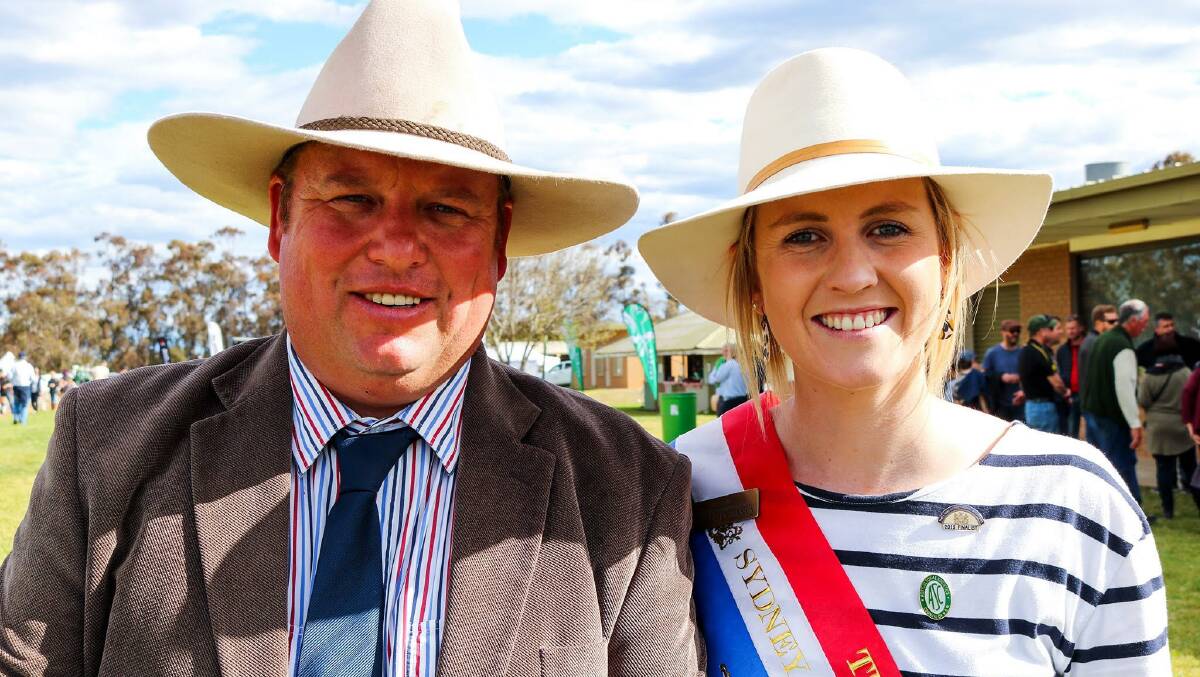 Finley Show Society president Matt Mueller with 2019 The Land Sydney Royal Showgirl Stephanie Clancy, who has been speaking at a number of rural events around the state.