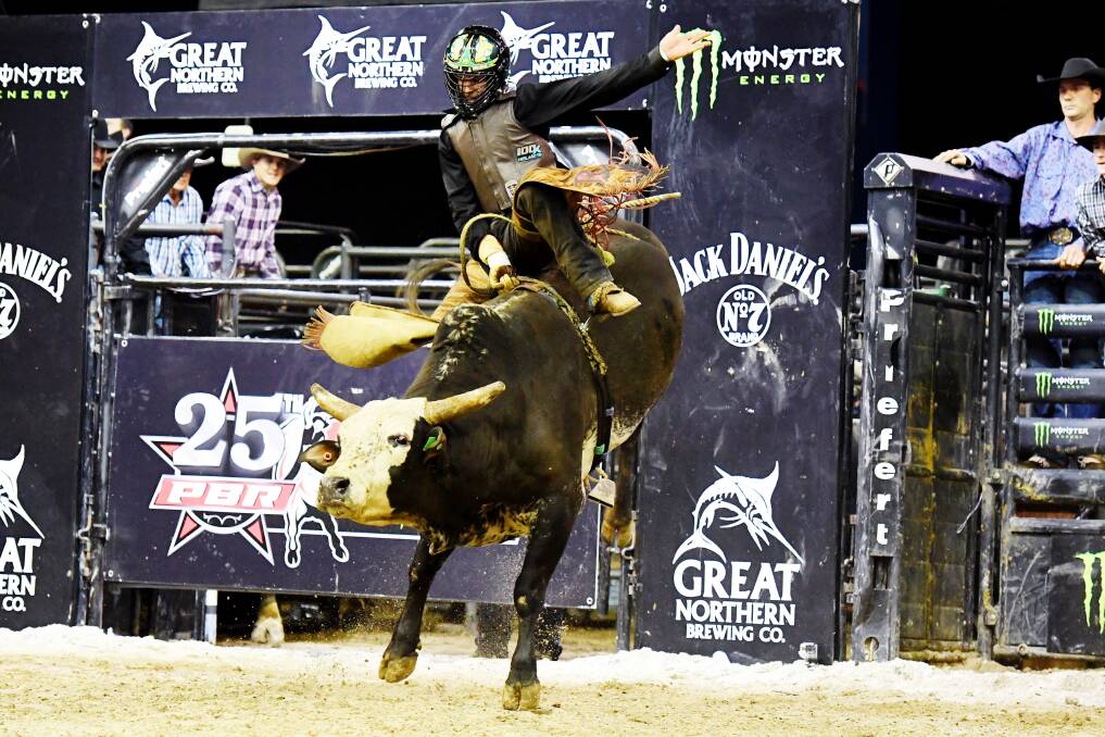 Hunter local Cliff Richardson (Gresford), pictured on Acid Rain, took out the PBR Monster Energy Tour Last Cowboy Standing. Photo by Elise Derwin.