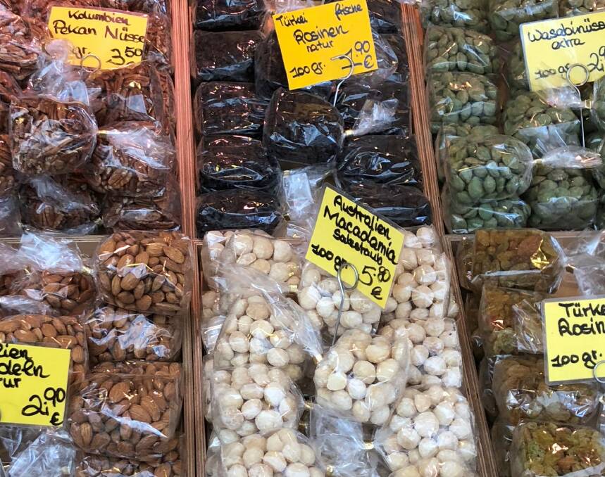 NUTTY: Australian macadamia nuts can be found in the German market, which sell for (Australian conversion) $9.60/ per 100 gram packet.
