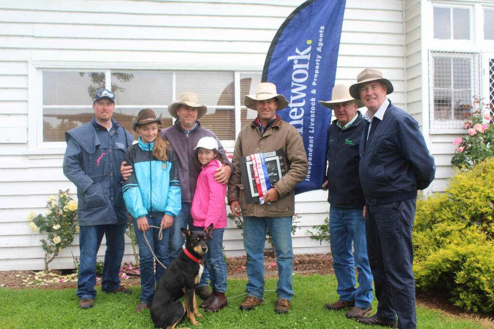 Shad Bailey from Colin Say and Company, Bruce McLay with his daughters and Gwydir Banjo (vendor yard champion), vendor Tony Overton as well as Phillip Frame and John Peden from rma network.