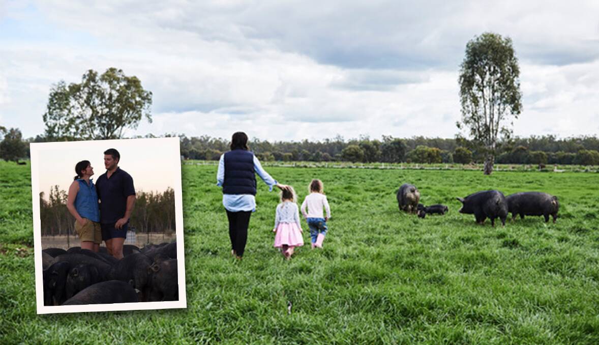 FREE RANGE: Lauren and Lachlan Mathers run Bundarra Berkshires, a family free-range bio-dynamic farm on the Murray River just outside the small township of Barham in southern NSW.