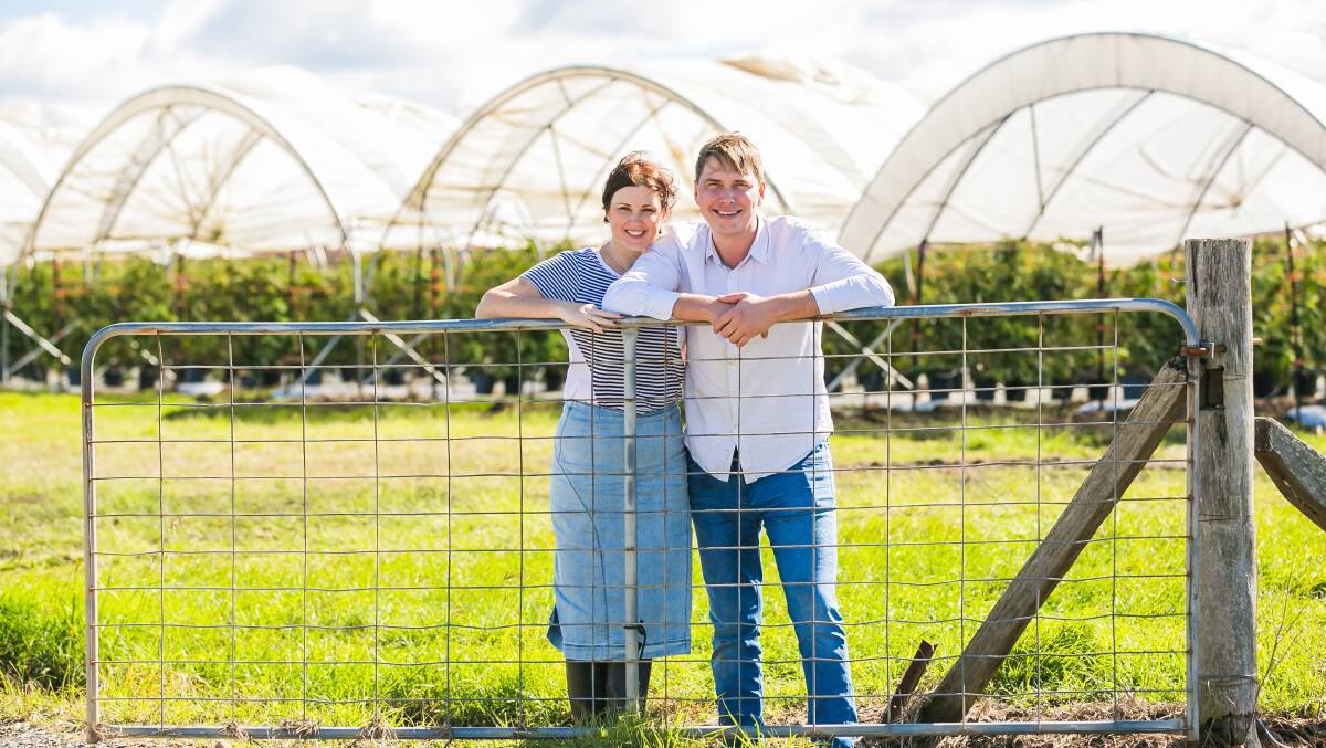 LOCALLY GROWN: Allison and Stuart McGruddy, the founders of the frozen berry company My Berries, at the family farm in south east Queensland. Photos supplied by My Berries.
