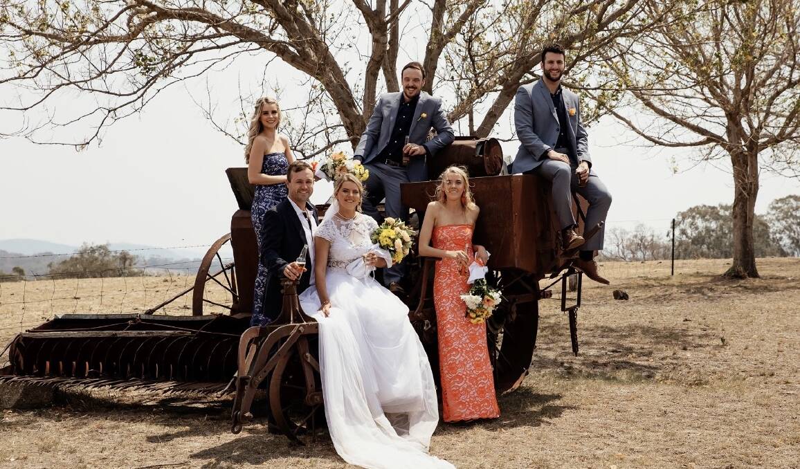 Cassie and Joseph Dorrstein with their bridal party Mayah Bourke-Tindal, Bonnie Hayne, Ryan Chester and Cody Grimston.