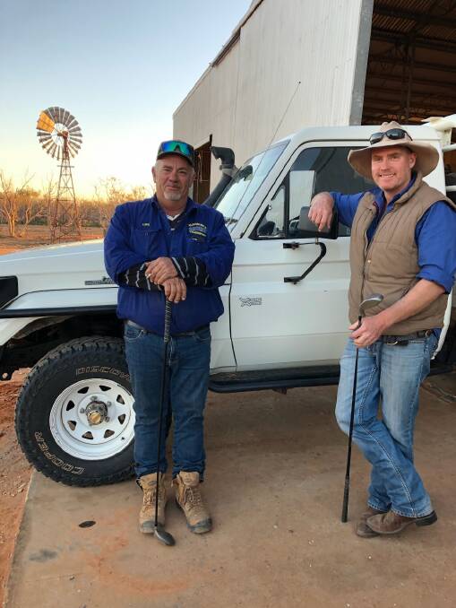 With little rain falling in the most remote corner of the state, Luke Kuerschner and Nic Stevenson are organising the inaugural Tibooburra Butchering and Golf Day to be held on August 3 so the community can get together for a 'mental health day'. Photo by Lorraine Kuerschner.