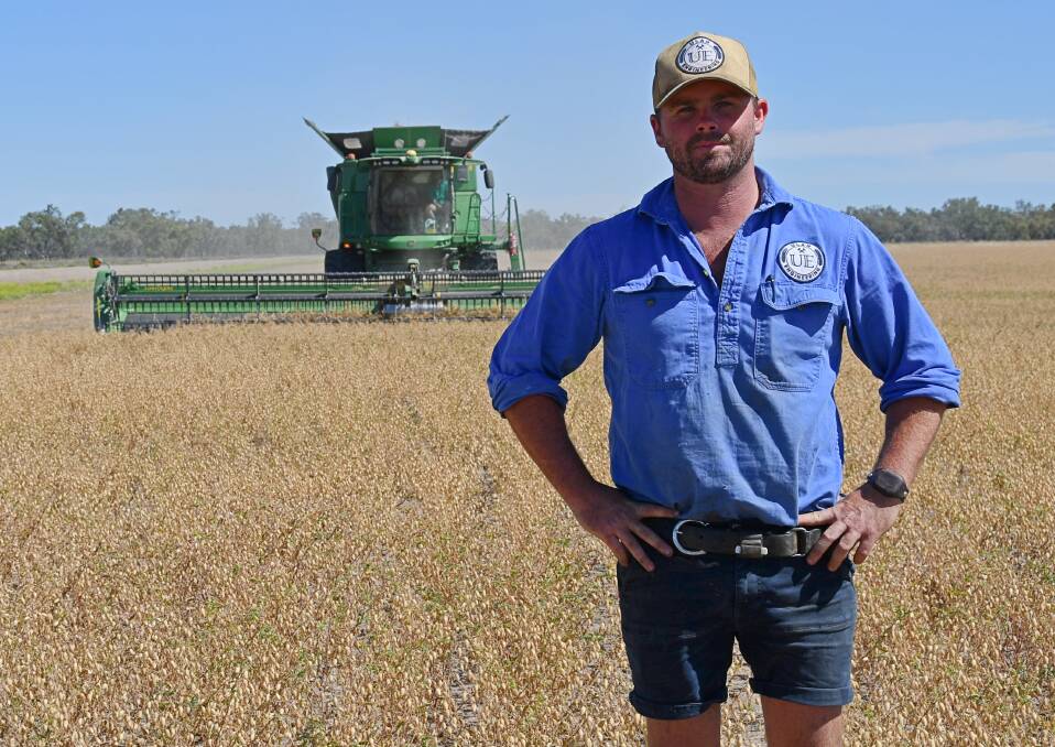 Joey Fleming, Ulah, Walgett, is one of the few growers in the state who have managed to harvest chickpeas this season. Photo: Billy Jupp 