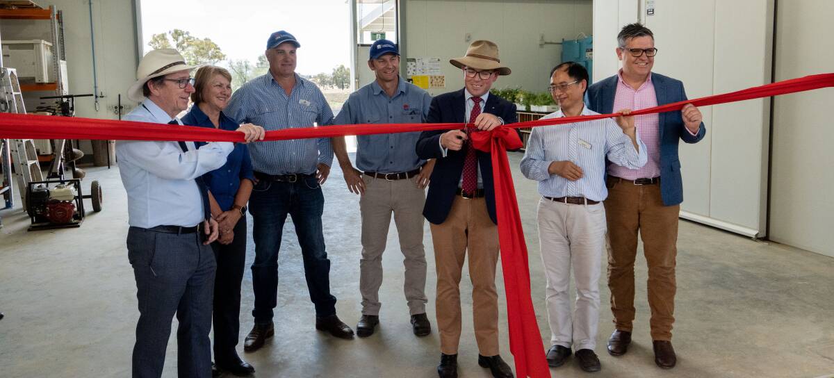 NSW Agriculture Minister Adam Marshall cuts the ribbon on the Wagga Wagga Agriculture Institute's new pasture shed. Photo: Supplied 
