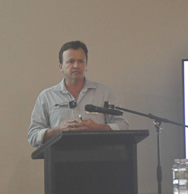 Meat and Livestock Australia's program manager of livestock genetics Hamish Chandler discussed multi-breed EBVs at the ABS Beef Conference in Tamworth. Photo: Billy Jupp