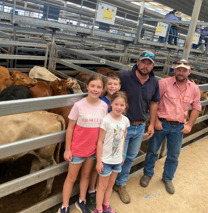 The local team from Doonavale with a pen of Euro-cross heifers which sold for $2060 at Tamworth last Friday. Photo: TLSAA 