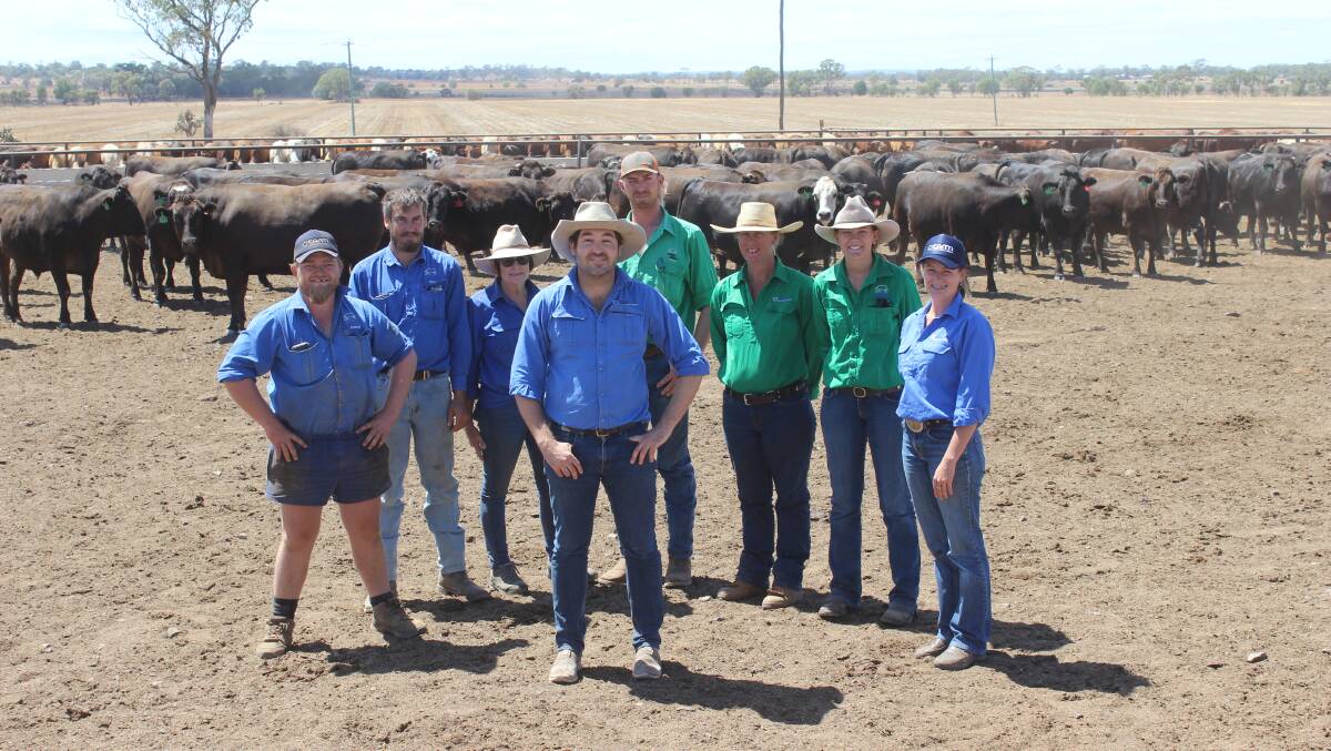 Bryce Camm with members of his team at the Wonga Plains Feedlot. Photo: Helen Walker