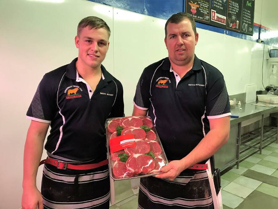 BEEF PROGRAM: Butchers Jacob Lane and Nathan Scully with Certified Limousin Beef. Photo: Jonathon Faris