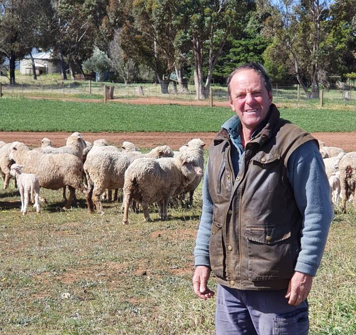 FAMILY OPERATION: David Allen with Merino sheep at Rock View, Mittiamo, Vic. The Allens have been focusing on length to improve wether lambs, and heavier cutting rams to boost fleece weight.
