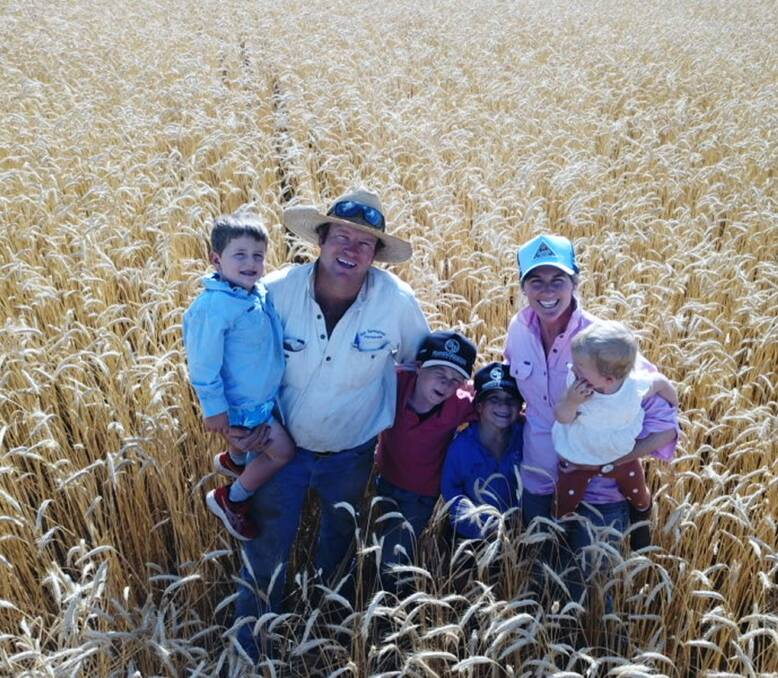 A GOOD FEED: George and Mel Haylock with their children at the family's Cooma property, where they graze and harvest cereal and canola crops.