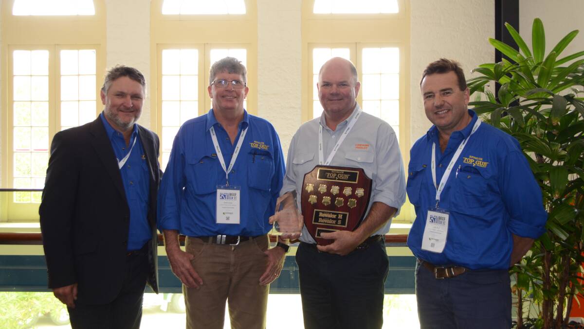 Rob Baines, Brett Kowitz and John Bull, Coopers Animal Health, with winner Simon Drury, owner of Condabri Feedlot, Miles, Queensland.