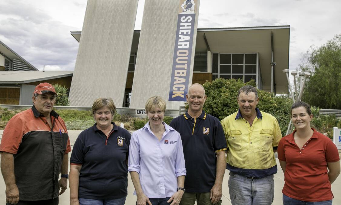 Ian Lugsdin, Kathy Finn, Sally Ware, Eugene Schiller, Sam Barnes and Annabel Lugsdin at Shear Outback, where the first Hay Ag and Pastoral Innovation Expo will be held.
